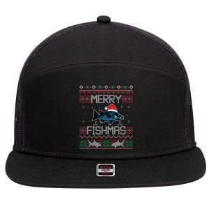 Funny Santa Fish Merry Fishmas Christmas For Fish Angler Gift 7 Panel Mesh Trucker Snapback Hat