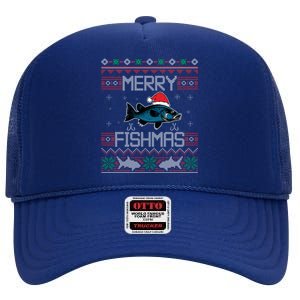 Funny Santa Fish Merry Fishmas Christmas For Fish Angler Gift High Crown Mesh Back Trucker Hat