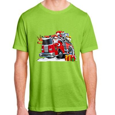 Firefighter Santa Fireman Driving Fire Truck Merry Christmas Adult ChromaSoft Performance T-Shirt