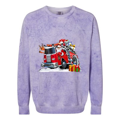 Firefighter Santa Fireman Driving Fire Truck Merry Christmas Colorblast Crewneck Sweatshirt