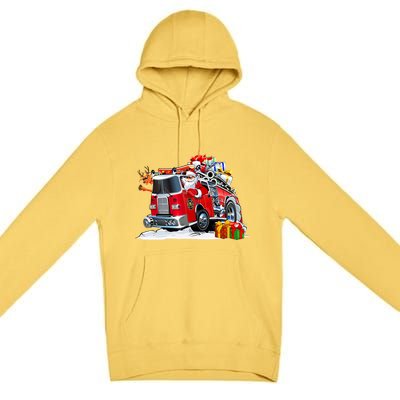 Firefighter Santa Fireman Driving Fire Truck Merry Christmas Premium Pullover Hoodie