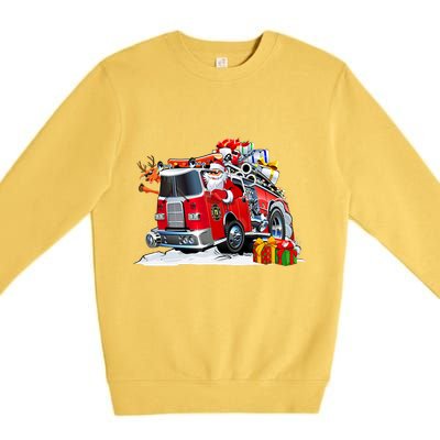 Firefighter Santa Fireman Driving Fire Truck Merry Christmas Premium Crewneck Sweatshirt