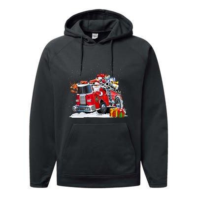 Firefighter Santa Fireman Driving Fire Truck Merry Christmas Performance Fleece Hoodie