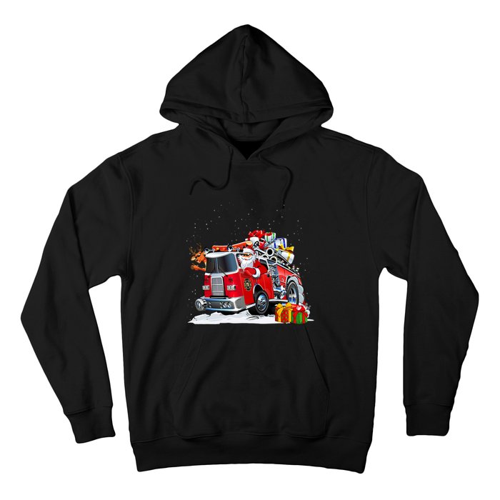 Firefighter Santa Fireman Driving Fire Truck Merry Christmas Hoodie