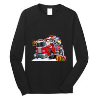 Firefighter Santa Fireman Driving Fire Truck Merry Christmas Long Sleeve Shirt