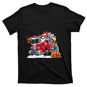 Firefighter Santa Fireman Driving Fire Truck Merry Christmas T-Shirt