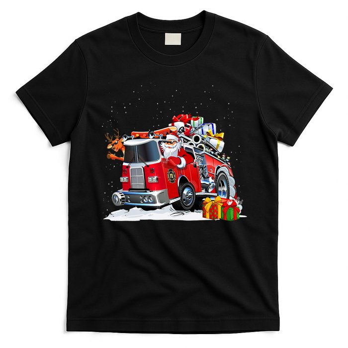 Firefighter Santa Fireman Driving Fire Truck Merry Christmas T-Shirt