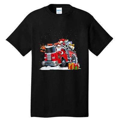 Firefighter Santa Fireman Driving Fire Truck Merry Christmas Tall T-Shirt