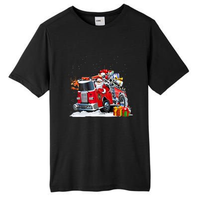 Firefighter Santa Fireman Driving Fire Truck Merry Christmas Tall Fusion ChromaSoft Performance T-Shirt