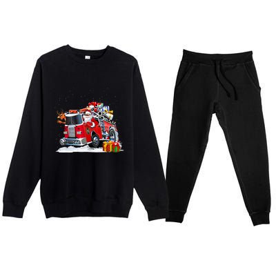 Firefighter Santa Fireman Driving Fire Truck Merry Christmas Premium Crewneck Sweatsuit Set