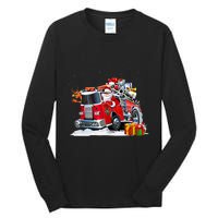 Firefighter Santa Fireman Driving Fire Truck Merry Christmas Tall Long Sleeve T-Shirt