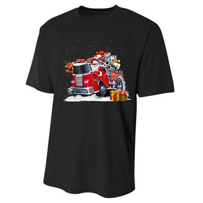 Firefighter Santa Fireman Driving Fire Truck Merry Christmas Performance Sprint T-Shirt