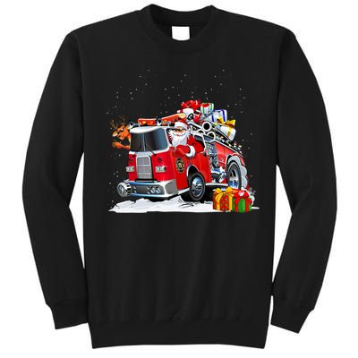 Firefighter Santa Fireman Driving Fire Truck Merry Christmas Tall Sweatshirt