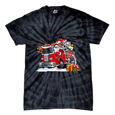 Firefighter Santa Fireman Driving Fire Truck Merry Christmas Tie-Dye T-Shirt