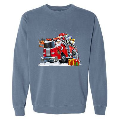 Firefighter Santa Fireman Driving Fire Truck Merry Christmas Garment-Dyed Sweatshirt