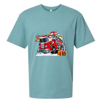 Firefighter Santa Fireman Driving Fire Truck Merry Christmas Sueded Cloud Jersey T-Shirt