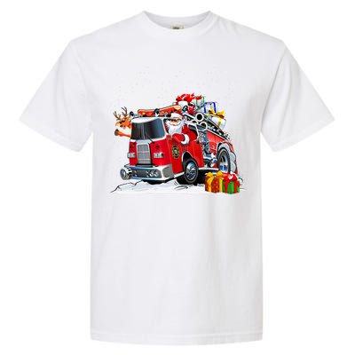 Firefighter Santa Fireman Driving Fire Truck Merry Christmas Garment-Dyed Heavyweight T-Shirt