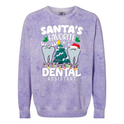 Funny SantaS Favorite Dental Assistant Christmas Santa Hat Colorblast Crewneck Sweatshirt