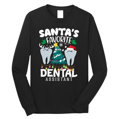 Funny SantaS Favorite Dental Assistant Christmas Santa Hat Long Sleeve Shirt