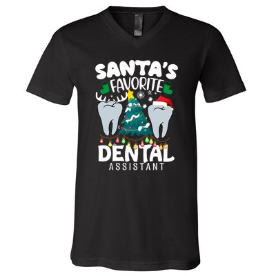 Funny SantaS Favorite Dental Assistant Christmas Santa Hat V-Neck T-Shirt