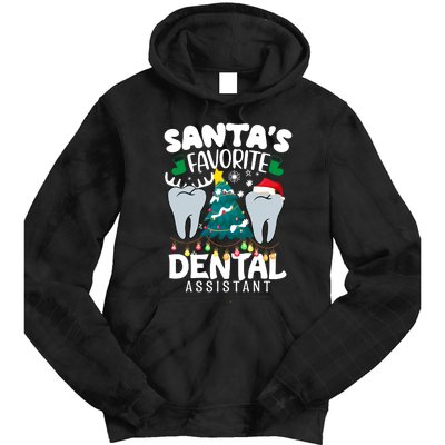 Funny SantaS Favorite Dental Assistant Christmas Santa Hat Tie Dye Hoodie