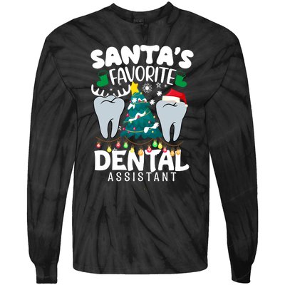 Funny SantaS Favorite Dental Assistant Christmas Santa Hat Tie-Dye Long Sleeve Shirt