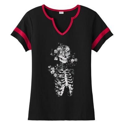 Floral Skeleton Flowers Goth Occult Death Dark Alt Aesthetic Ladies Halftime Notch Neck Tee