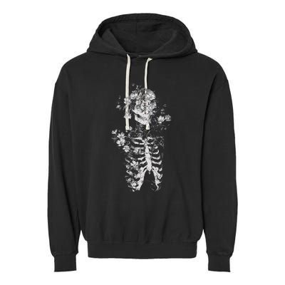 Floral Skeleton Flowers Goth Occult Death Dark Alt Aesthetic Garment-Dyed Fleece Hoodie