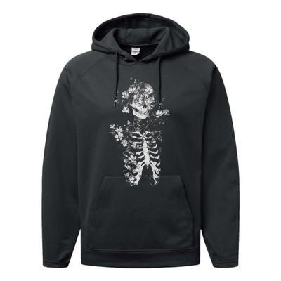 Floral Skeleton Flowers Goth Occult Death Dark Alt Aesthetic Performance Fleece Hoodie