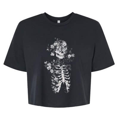 Floral Skeleton Flowers Goth Occult Death Dark Alt Aesthetic Bella+Canvas Jersey Crop Tee