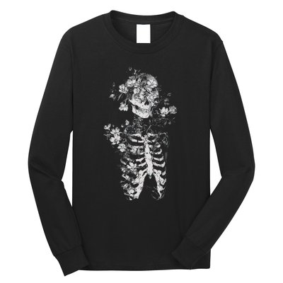 Floral Skeleton Flowers Goth Occult Death Dark Alt Aesthetic Long Sleeve Shirt