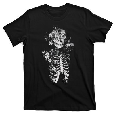 Floral Skeleton Flowers Goth Occult Death Dark Alt Aesthetic T-Shirt