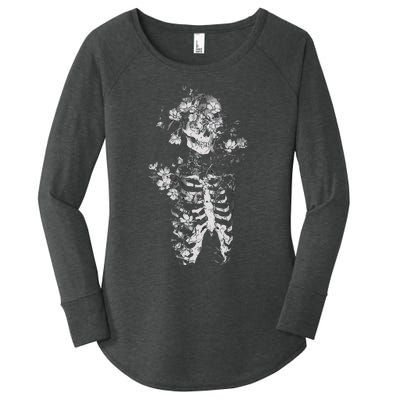 Floral Skeleton Flowers Goth Occult Death Dark Alt Aesthetic Women's Perfect Tri Tunic Long Sleeve Shirt