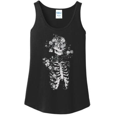 Floral Skeleton Flowers Goth Occult Death Dark Alt Aesthetic Ladies Essential Tank