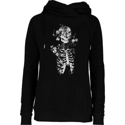 Floral Skeleton Flowers Goth Occult Death Dark Alt Aesthetic Womens Funnel Neck Pullover Hood