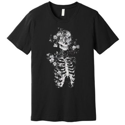 Floral Skeleton Flowers Goth Occult Death Dark Alt Aesthetic Premium T-Shirt