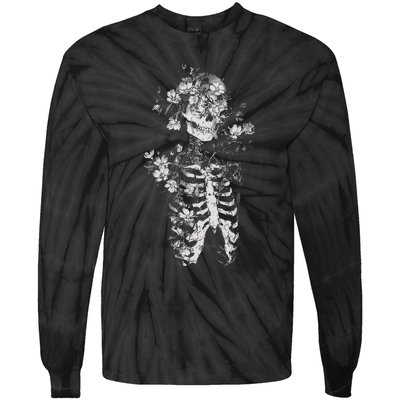 Floral Skeleton Flowers Goth Occult Death Dark Alt Aesthetic Tie-Dye Long Sleeve Shirt