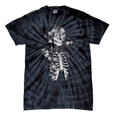 Floral Skeleton Flowers Goth Occult Death Dark Alt Aesthetic Tie-Dye T-Shirt