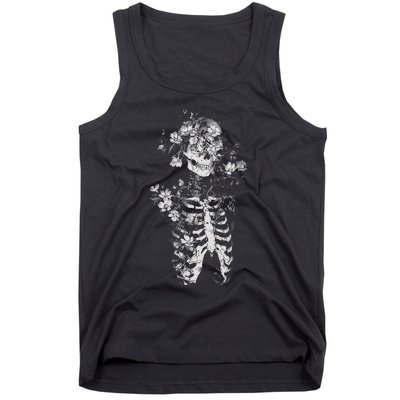 Floral Skeleton Flowers Goth Occult Death Dark Alt Aesthetic Tank Top