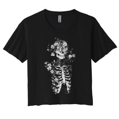 Floral Skeleton Flowers Goth Occult Death Dark Alt Aesthetic Women's Crop Top Tee