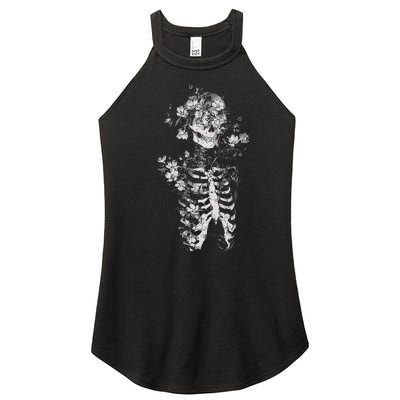 Floral Skeleton Flowers Goth Occult Death Dark Alt Aesthetic Women’s Perfect Tri Rocker Tank