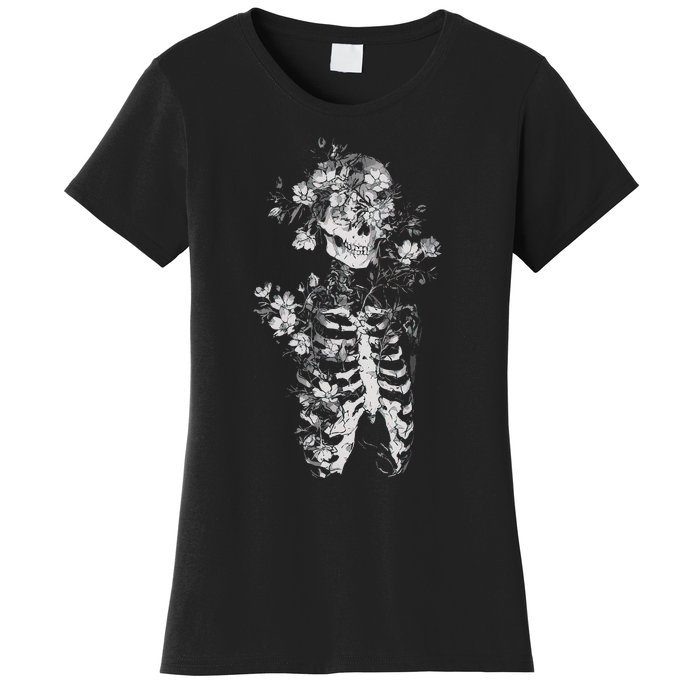 Floral Skeleton Flowers Goth Occult Death Dark Alt Aesthetic Women's T-Shirt