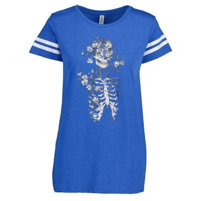 Floral Skeleton Flowers Goth Occult Death Dark Alt Aesthetic Enza Ladies Jersey Football T-Shirt