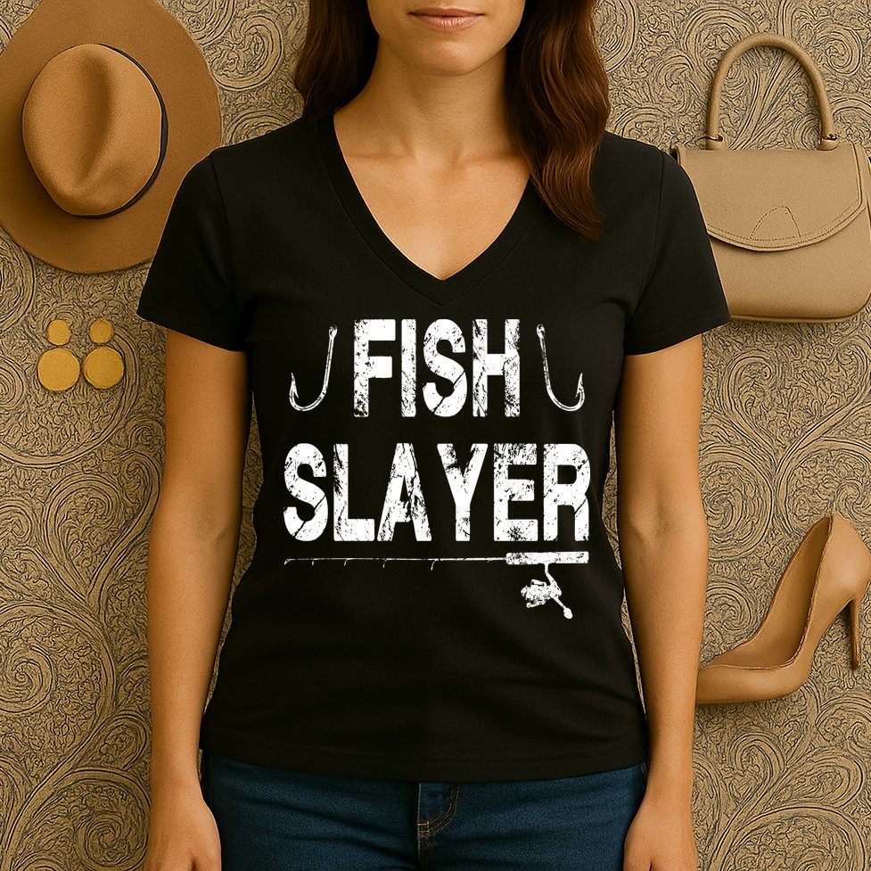 Fish Slayer Women's V-Neck T-Shirt