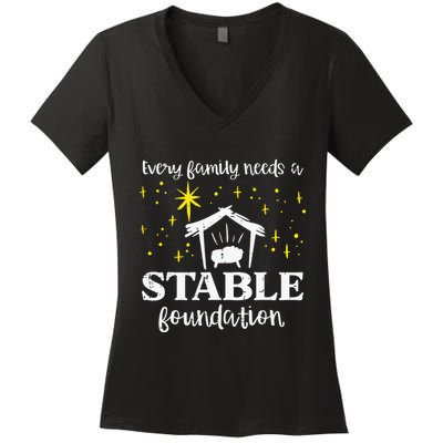Family Stable Foundation Christian Jesus Christmas Xmas Women's V-Neck T-Shirt