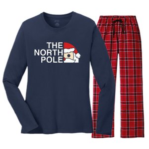 Funny Santa Face Christmas Parody The North Pole Women's Long Sleeve Flannel Pajama Set 