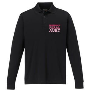 Funny Somebody's Feral Aunt Groovy For Mom Mother's Day Performance Long Sleeve Polo