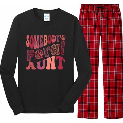 Funny Somebody's Feral Aunt Cool Groovy For Mom Mother's Day Long Sleeve Pajama Set