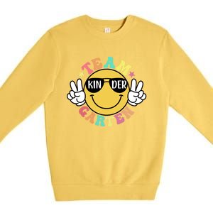 Funny Smile Face Back To School Team Kindergarten Teacher Great Gift Premium Crewneck Sweatshirt