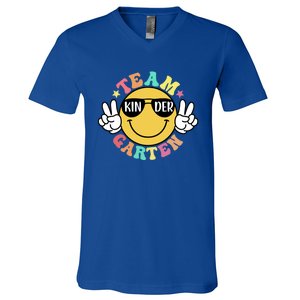 Funny Smile Face Back To School Team Kindergarten Teacher Great Gift V-Neck T-Shirt